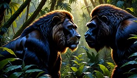a lion and gorilla