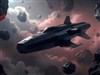 a starship wreck between asteroids