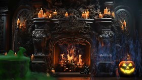 Halloween Fireplace Bubbling Cauldron