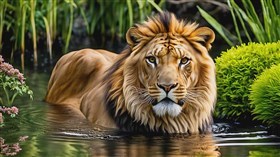 4K Lion Bath