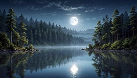 Moon rising over tranquil water