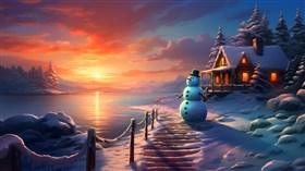 4K Sunset Snowman