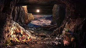 Cave Campfire and Ocean Waves