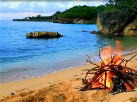 camp fire on a beach
